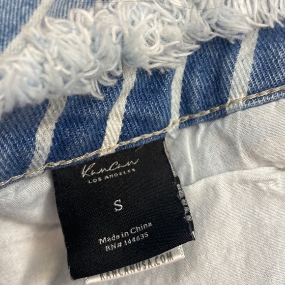 KANCAN Hi Rise Striped Jean Shorts Destroyed Fringe Raw Hem Distressed Small - Picture 8 of 10
